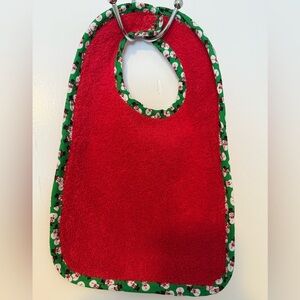 NEW Festive Red Baby Bib with Green Snowman Trim
